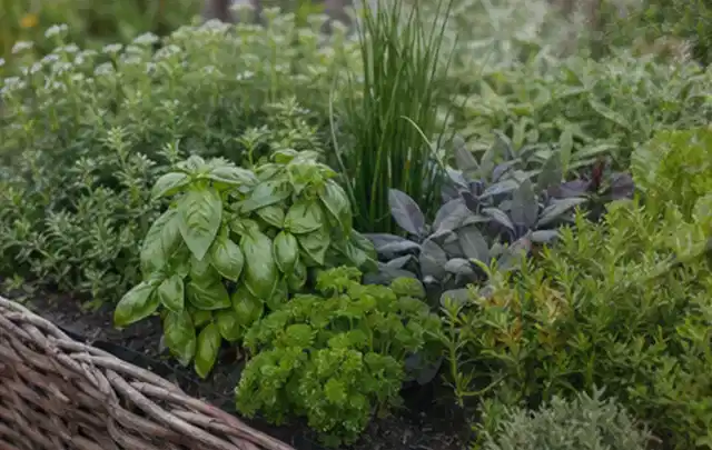 Dichtes Hochbeet mit Basilikum Schnittlauch Petersilie Salbei und weiteren Küchenkräutern; Thema Gardena Bewässerung, Schwerpunkt Anwendung; Praxisalltag.