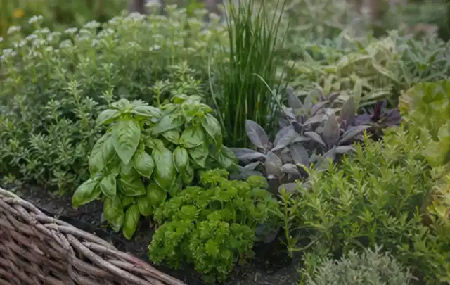 Dichtes Hochbeet mit Basilikum Schnittlauch Petersilie Salbei und weiteren Küchenkräutern; Thema Gardena Bewässerung, Schwerpunkt Kaufberatung;…