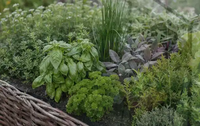 Dichtes Hochbeet mit Basilikum Schnittlauch Petersilie Salbei und weiteren Küchenkräutern; Thema Gardena Bewässerung, Schwerpunkt Systemvergleich;…