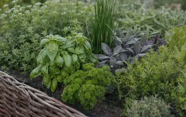 Dichtes Hochbeet mit Basilikum Schnittlauch Petersilie Salbei und weiteren Küchenkräutern; Thema Himbeeren, Schwerpunkt Boden; Ausgangslage.