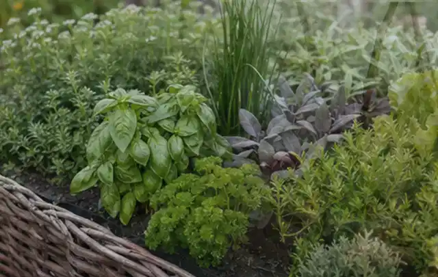 Dichtes Hochbeet mit Basilikum Schnittlauch Petersilie Salbei und weiteren Küchenkräutern; Thema Micro Drip Systeme, Schwerpunkt Fehlerhilfe; Kontrolle.