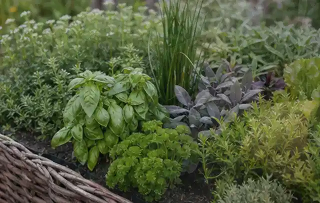 Dichtes Hochbeet mit Basilikum Schnittlauch Petersilie Salbei und weiteren Küchenkräutern; Thema Micro Drip Systeme, Schwerpunkt Kosten; Ergebnis.