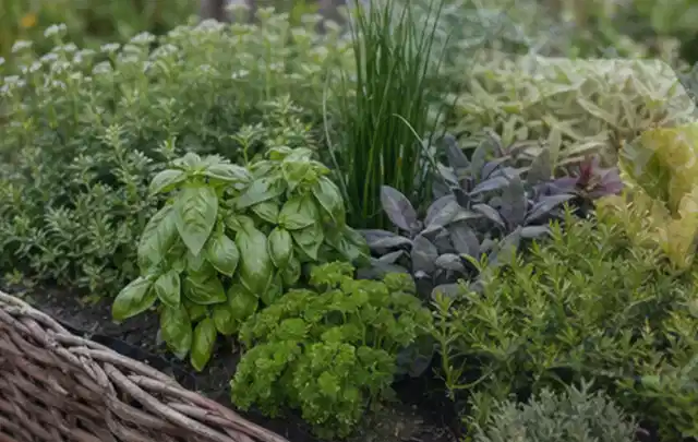Dichtes Hochbeet mit Basilikum Schnittlauch Petersilie Salbei und weiteren Küchenkräutern; Thema Micro Drip Systeme, Schwerpunkt Reinigung; Kontrolle.