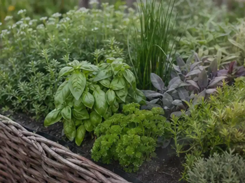 Dichtes Hochbeet mit Basilikum Schnittlauch Petersilie Salbei und weiteren Küchenkräutern; Thema Oregano, Schwerpunkt Bewässerung; Titelbild.