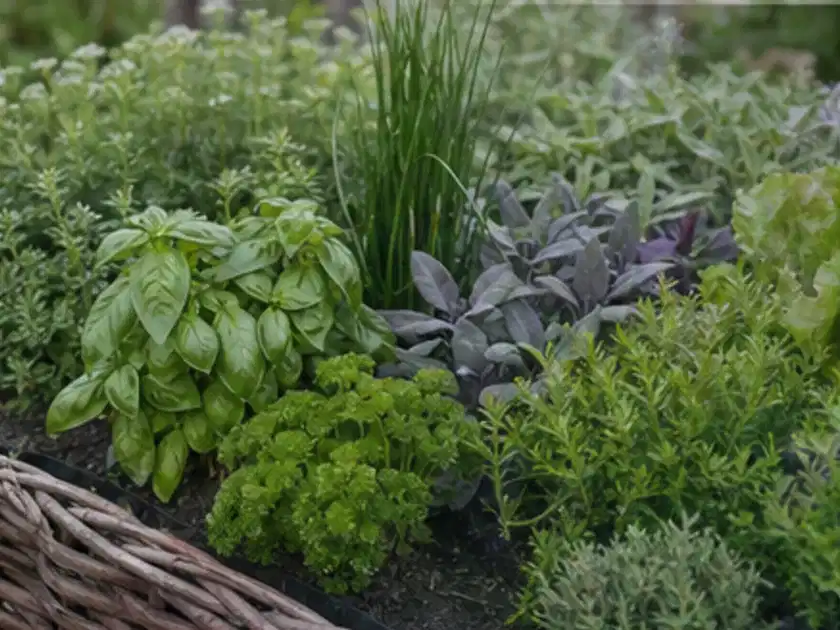 Dichtes Hochbeet mit Basilikum Schnittlauch Petersilie Salbei und weiteren Küchenkräutern; Thema Oregano, Schwerpunkt Ernteprobleme; Titelbild.