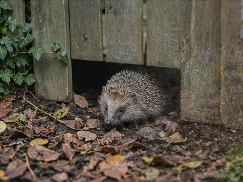 Igel nutzt einen bodennahen Durchgang unter einem hölzernen Gartenzaun; Thema Pizzaöfen, Schwerpunkt Systemvergleich; Titelbild.