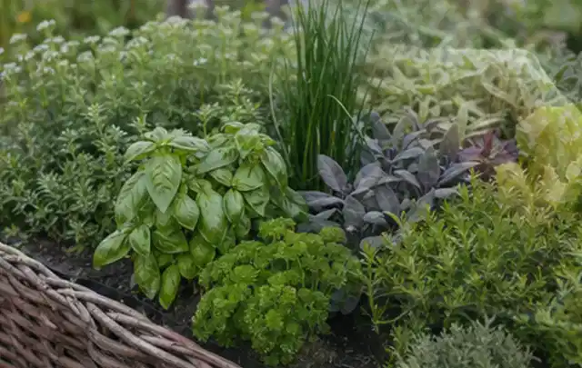 Dichtes Hochbeet mit Basilikum Schnittlauch Petersilie Salbei und weiteren Küchenkräutern; Thema Smart Garden Bewässerung, Schwerpunkt Testkriterien;…