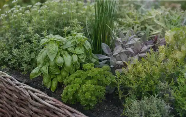 Dichtes Hochbeet mit Basilikum Schnittlauch Petersilie Salbei und weiteren Küchenkräutern; Thema Tomatenhaus, Schwerpunkt Dimensionierung; Umsetzung.